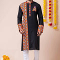 Black Rayon Kurta with Multicolor Mirror Embroidery for Navratri Festival