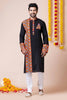 Black Rayon Kurta with Multicolor Mirror Embroidery for Navratri Festival