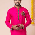 Lovely Pink Rayon Kurta Pajama Set with Multicolor Mirror Embroidery for Navratri