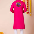 Lovely Pink Rayon Kurta Pajama Set with Multicolor Mirror Embroidery for Navratri