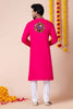 Lovely Pink Rayon Kurta Pajama Set with Multicolor Mirror Embroidery for Navratri