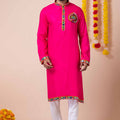 Lovely Pink Rayon Kurta Pajama Set with Multicolor Mirror Embroidery for Navratri