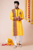 Stylish Yellow Rayon Kurta Pajama Set with Multicolor Mirror Embroidery for Navratri