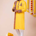 Stylish Yellow Rayon Kurta Pajama Set with Multicolor Mirror Embroidery for Navratri