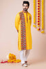 Stylish Yellow Rayon Kurta Pajama Set with Multicolor Mirror Embroidery for Navratri