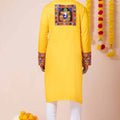 Stylish Yellow Rayon Kurta Pajama Set with Multicolor Mirror Embroidery for Navratri