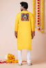 Stylish Yellow Rayon Kurta Pajama Set with Multicolor Mirror Embroidery for Navratri
