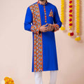 Latest Blue Embroidered Kurta Pajama Set for Men with Multicolor Mirror Work