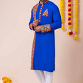 Latest Blue Embroidered Kurta Pajama Set for Men with Multicolor Mirror Work
