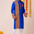 Latest Blue Embroidered Kurta Pajama Set for Men with Multicolor Mirror Work