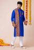 Latest Blue Embroidered Kurta Pajama Set for Men with Multicolor Mirror Work