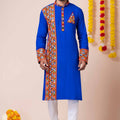 Latest Blue Embroidered Kurta Pajama Set for Men with Multicolor Mirror Work