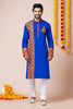 Latest Blue Embroidered Kurta Pajama Set for Men with Multicolor Mirror Work