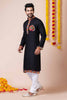 Trendy Black Rayon Kurta Pajama Set for Men with Multicolor Mirror Embroidery