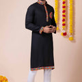 Trendy Black Rayon Kurta Pajama Set for Men with Multicolor Mirror Embroidery