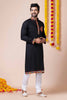 Trendy Black Rayon Kurta Pajama Set for Men with Multicolor Mirror Embroidery