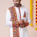 Stunning White Rayon Kurta with Multicolor Kutchi Mirror Embroidery for Navratri