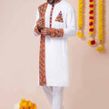 Stunning White Rayon Kurta with Multicolor Kutchi Mirror Embroidery for Navratri