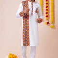 Stunning White Rayon Kurta with Multicolor Kutchi Mirror Embroidery for Navratri