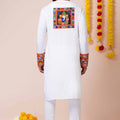 Stunning White Rayon Kurta with Multicolor Kutchi Mirror Embroidery for Navratri