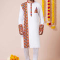 White Rayon Kurta with Multicolor Kutchi Mirror Embroidery for Navratri