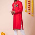 Superb Red Rayon Kurta with Multicolor Kutchi Mirror Embroidery for Navratri Festival