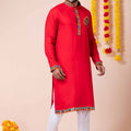 Superb Red Rayon Kurta with Multicolor Kutchi Mirror Embroidery for Navratri Festival