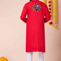 Superb Red Rayon Kurta with Multicolor Kutchi Mirror Embroidery for Navratri Festival