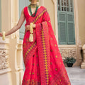 Premium Rani Pink Banarasi Meenakari Print Silk Saree for Wedding