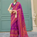 Stylish Purple Banarasi Meenakari Print Silk Saree for Wedding