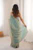 Aqua Blue Organza Silk Saree Golden Zari Embroidery Designer Blouse