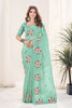 Mint Green Organza Saree Floral Embroidery Work Designer Blouse