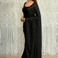 Luxury Black Georgette Sequins Embroidered Saree Designer Cut Sleeve Blouse