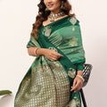 Bottle Green Kanjivaram Silk Saree with Rich Gold Zari Border