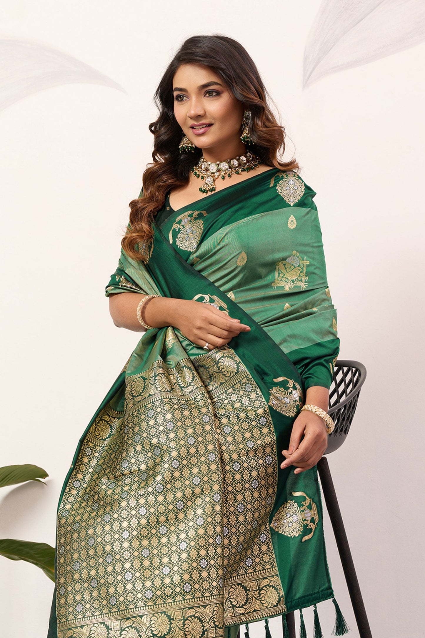 Bottle Green Kanjivaram Silk Saree with Rich Gold Zari Border