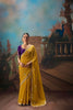 Mustard Yellow Saree with Gold Embroidery Purple Blouse 