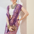 Lavender Floral Printed Designer Saree with Contrast Border