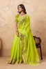 Lime Green Embroidered Saree with Floral Thread Work Elegant Border