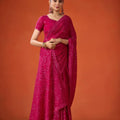 Rani Pink Embroidered Saree with Matching Blouse Party Wear Saree