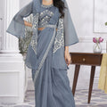 Elegant Steel Grey Designer Saree with Embroidered Blouse