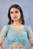 Sea Green Floral Embroidered Net Saree with Designer Border