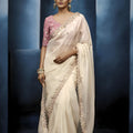 Luxury Off White Embroidered Saree with Designer Blouse 