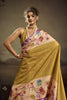 Olive Green Linen Silk Saree Floral Digital Print Purple Border