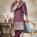 Royal Maroon Embroidered Pure Silk Kurta Pyjama Set with Dupatta for Wedding