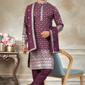 Royal Maroon Embroidered Silk Kurta Pyjama Set with Dupatta for Wedding