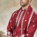 Designer Red Embroidered Pure Silk Kurta Pyjama with Dupatta for Wedding Wear
