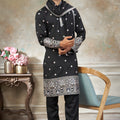 Awesome Black Embroidered Pure Silk Kurta Pyjama Set with Dupatta for Wedding