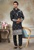 Awesome Black Embroidered Pure Silk Kurta Pyjama Set with Dupatta for Wedding