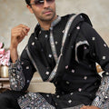 Awesome Black Embroidered Pure Silk Kurta Pyjama Set with Dupatta for Wedding