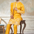 Wonderful Yellow Embroidered Pure Silk Kurta Pyjama Set with Dupatta for Wedding